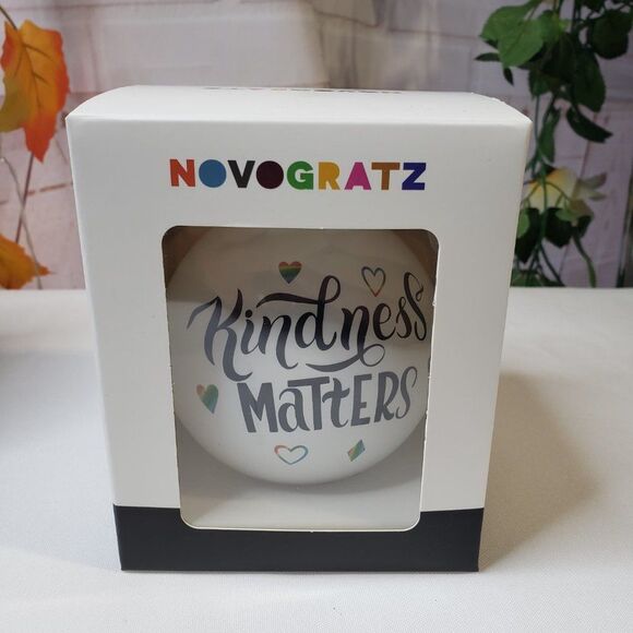 Novogratz Kindness Matters White & Black Glass Christmas Tree Ornament - Picture 7 of 9